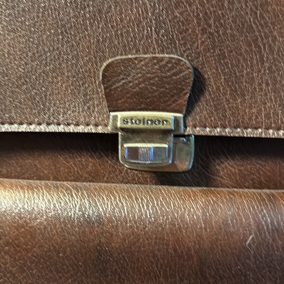 Steiner Vintage Leather Foldout Briefcase Crossbody Purse Handbag Brown Leather - Picture 3 of 9